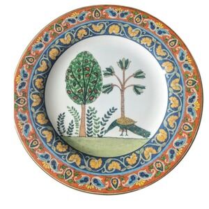 World Market Peacock Folk Art Paisley Border Ceramic Dinner Plate Portugal 9"